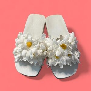 Floral White Slide Sandals